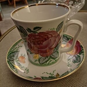 Vintage Lomonosov Floral Pattern Cup/Saucer, Russian Porcelain, Rare Find